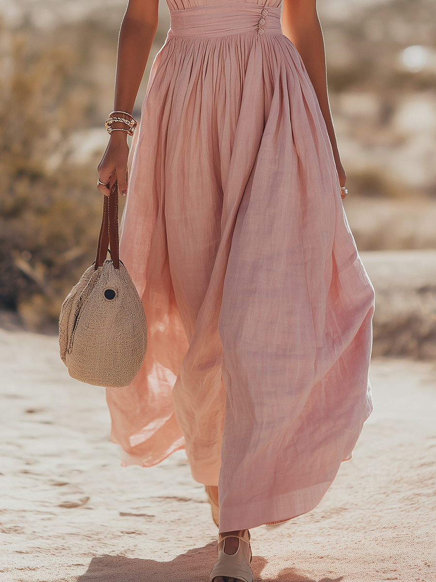 Soleia | Boho Halter Maxi Dress in Soft Linen Blend