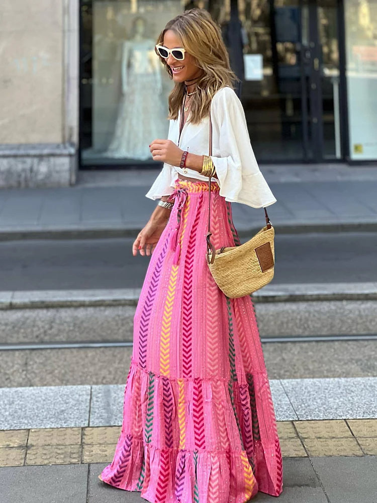 Calista | Boho Floral Tiered Maxi Skirt