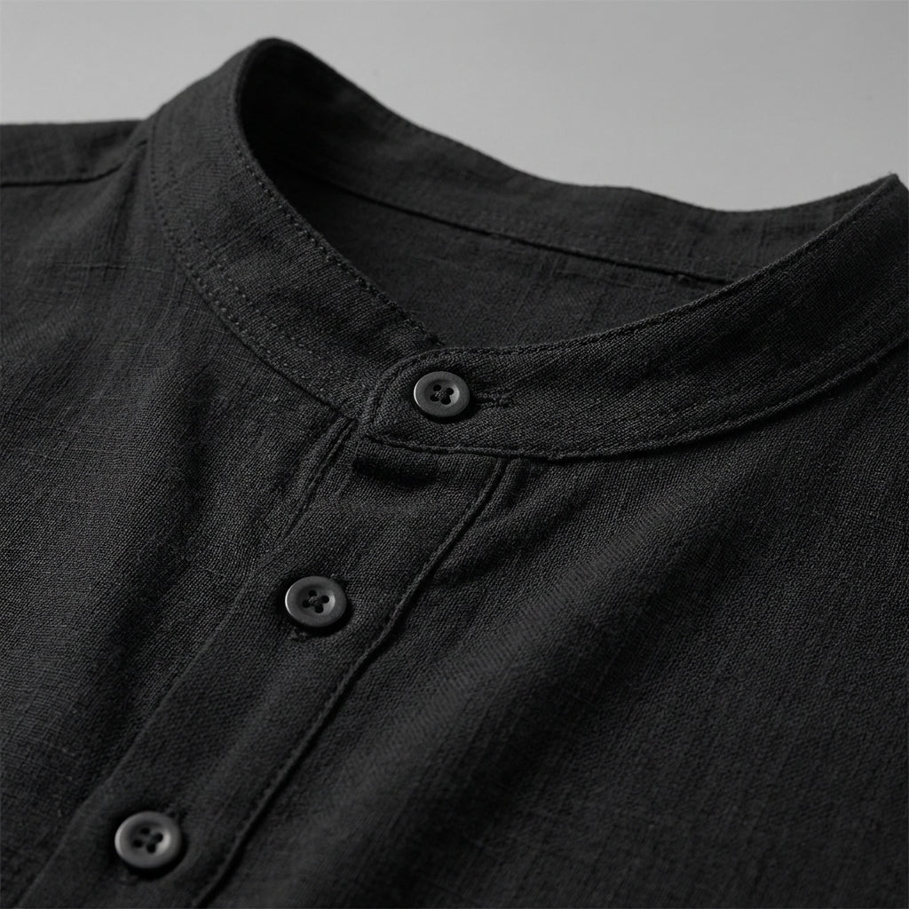 Vieno | Men's Linen Band Collar Long Sleeve Henley Shirt