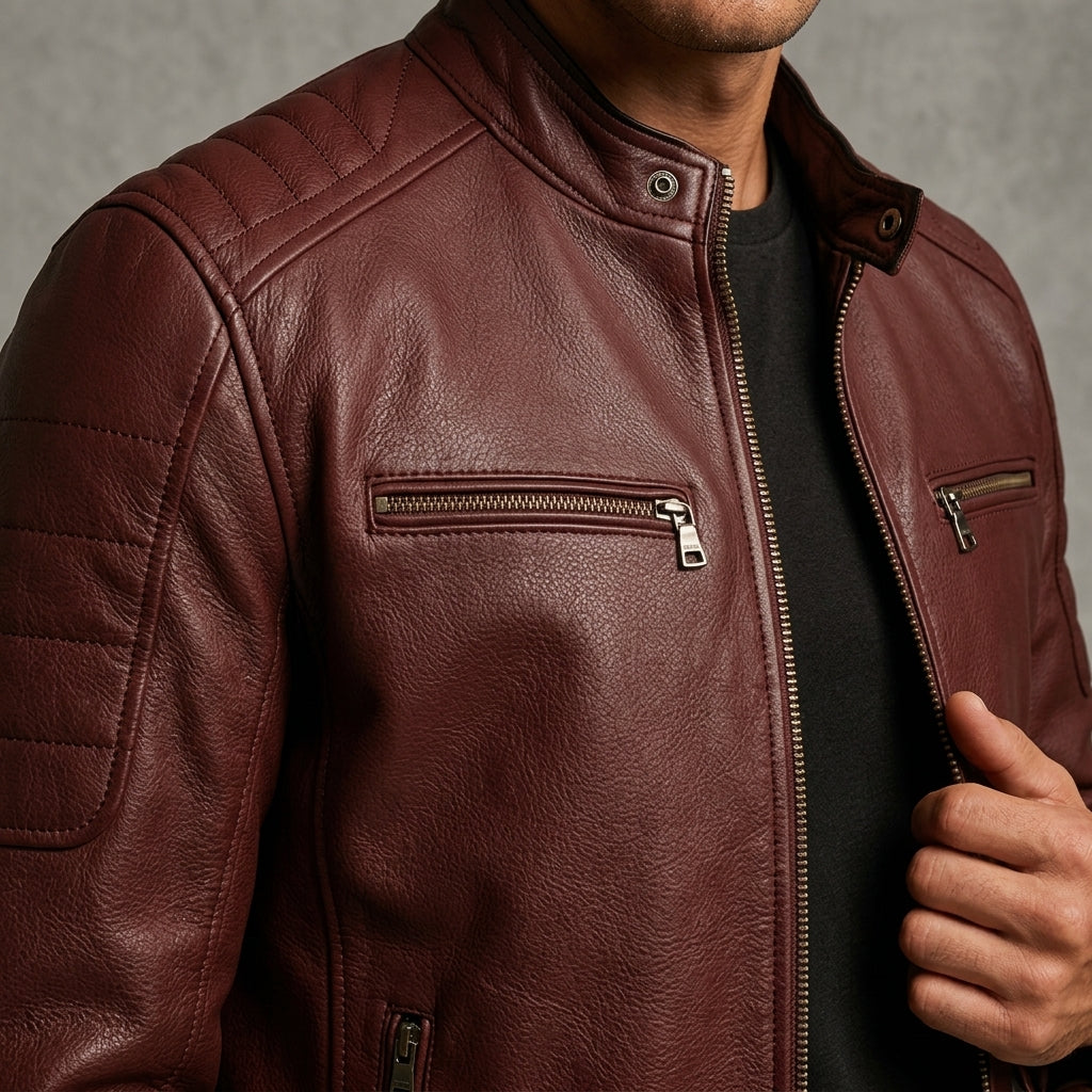 Marco | Men's Leather Quilted Shoulder Biker Jacket
