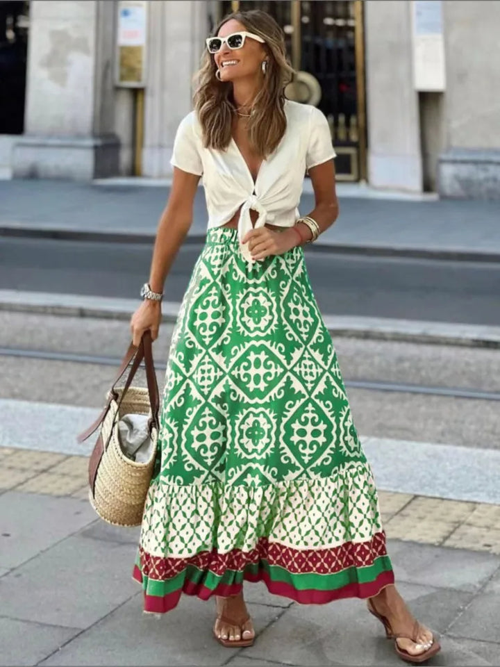 Calista | Boho Floral Tiered Maxi Skirt