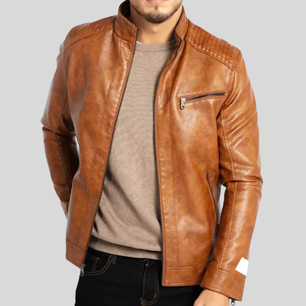 Lucas | Men's Leather Biker Jacket with Stand Collar