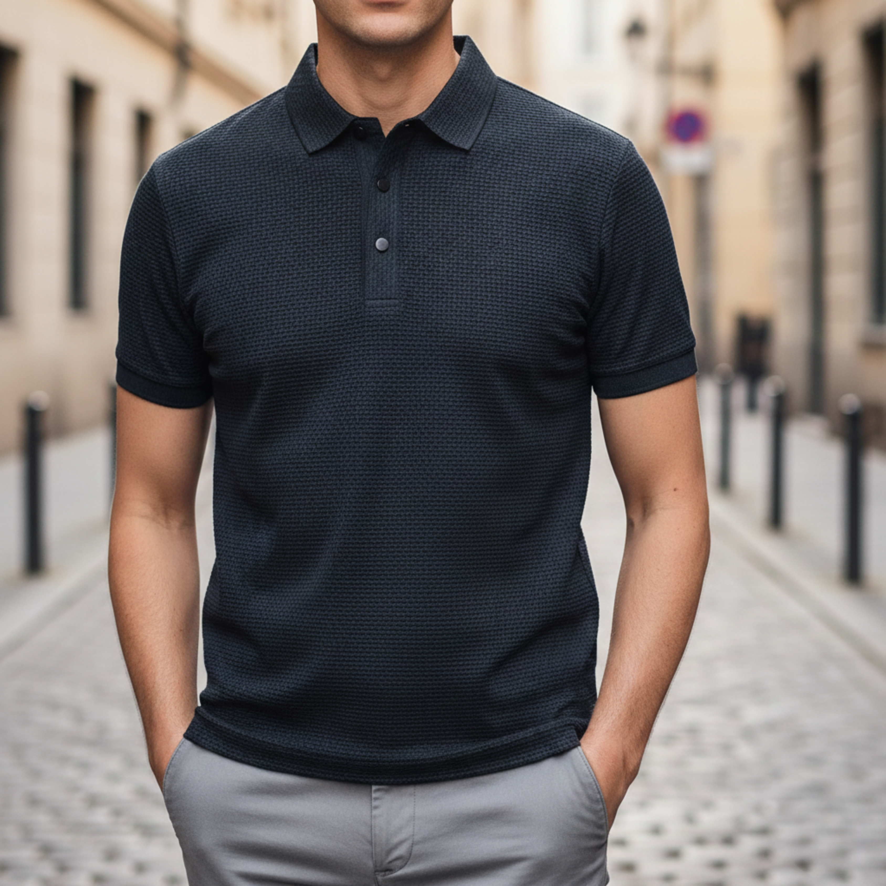 Adrian | Men's Textured Knit Short Sleeve Polo Shirt