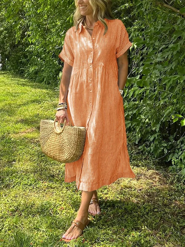 Uma | Striped Linen Shirt Dress with Collar Neckline