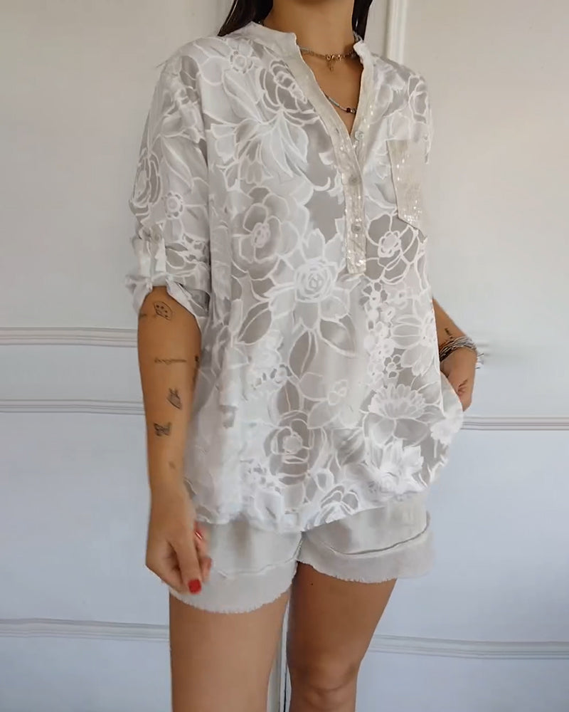 Rowella | Floral Print V Neck Short Sleeve Blouse