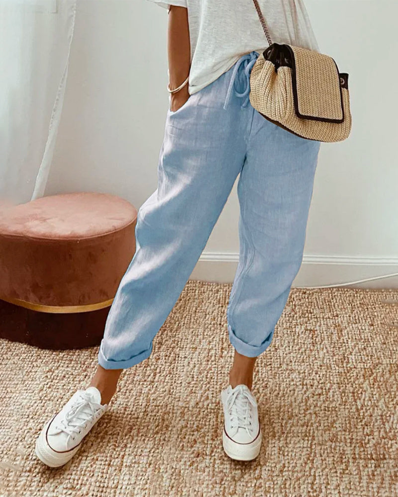 Elowyn | Relaxed Fit Linen Drawstring Trousers