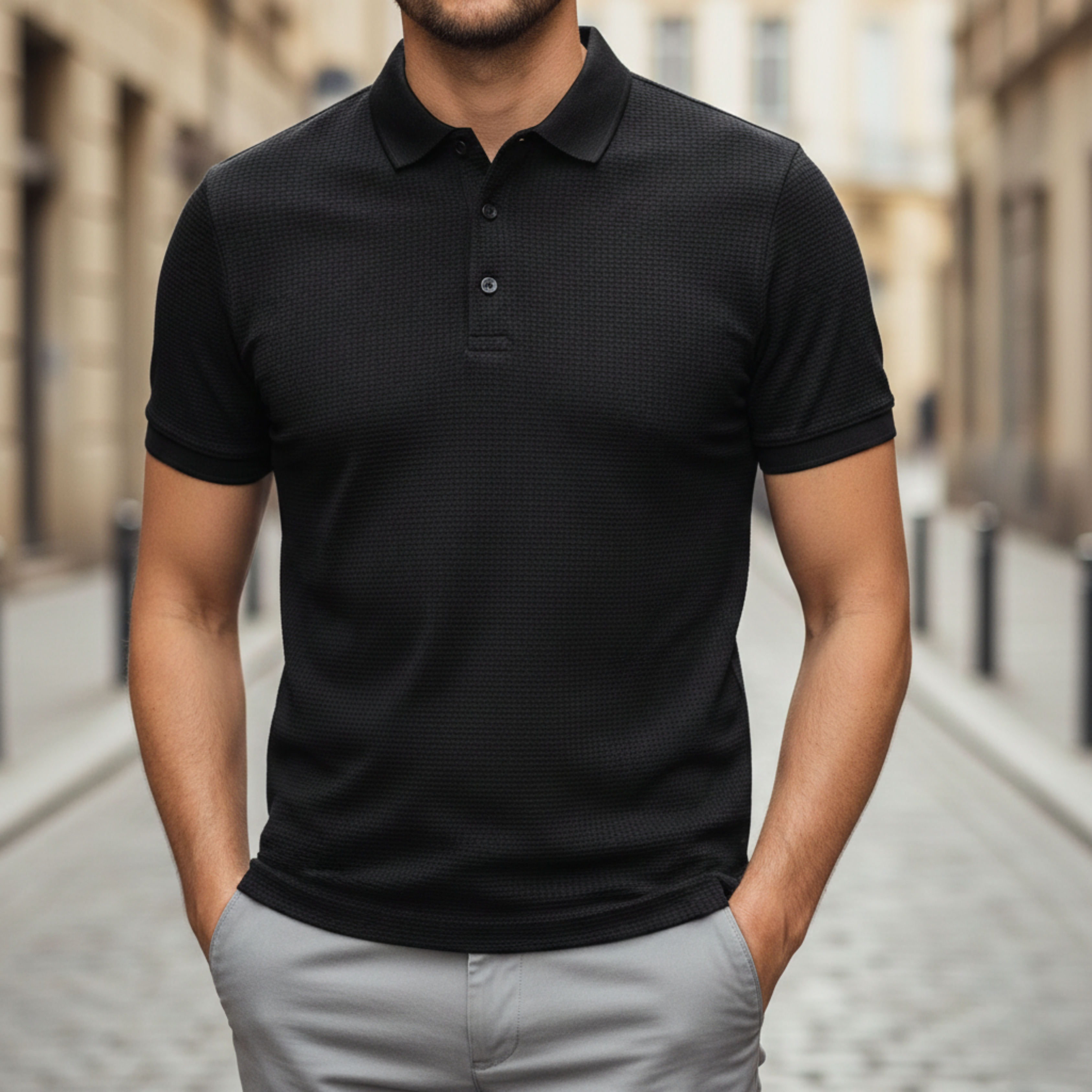 Adrian | Men's Textured Knit Short Sleeve Polo Shirt