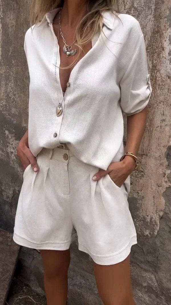 Dixie | Relaxed Linen Button-Down Shirt & Cuffed Shorts Two-Piece Set