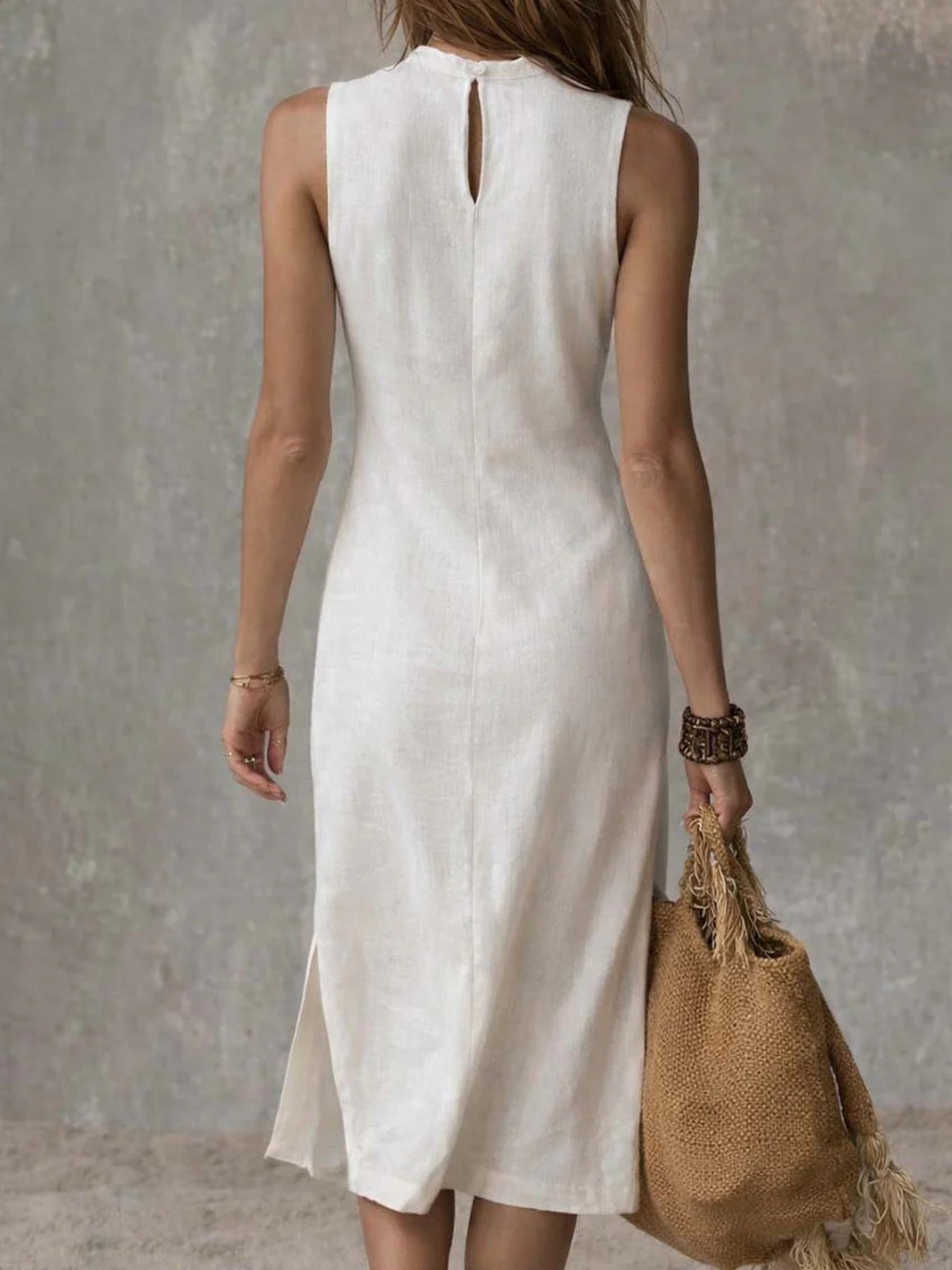 Elara | Sleeveless Mock Neck Midi Dress Side Slit Dress