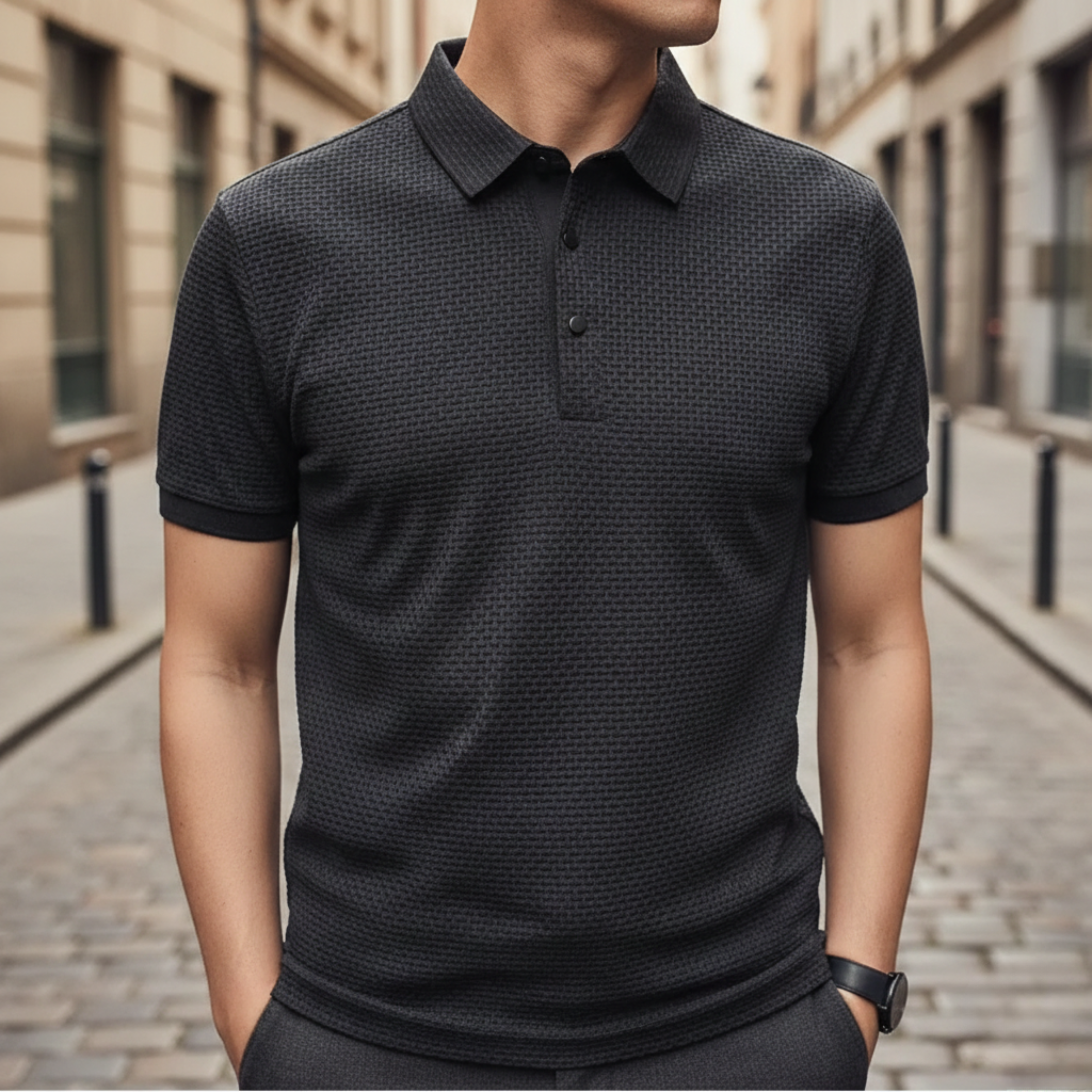 Adrian | Men's Textured Knit Short Sleeve Polo Shirt