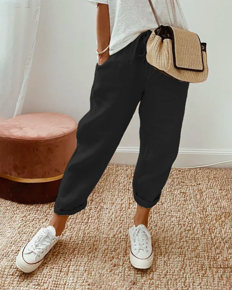 Elowyn | Relaxed Fit Linen Drawstring Trousers
