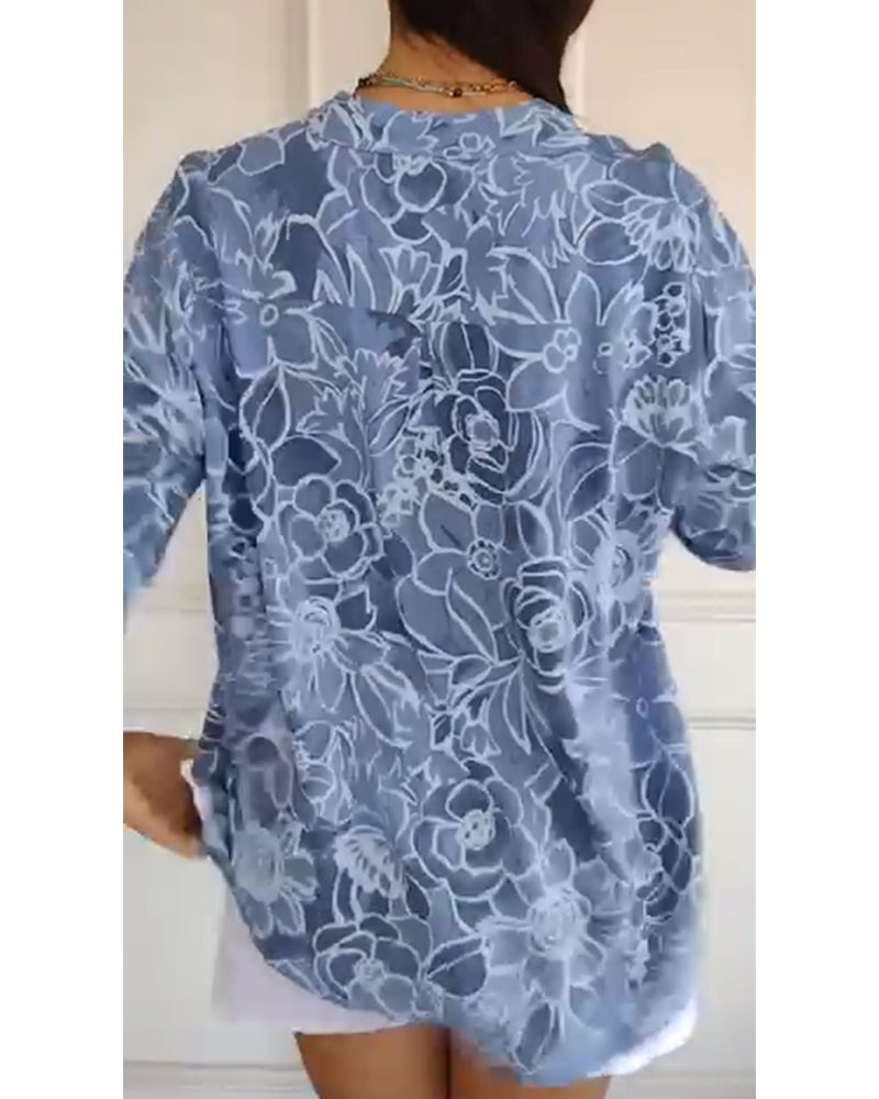 Rowella | Floral Print V Neck Short Sleeve Blouse