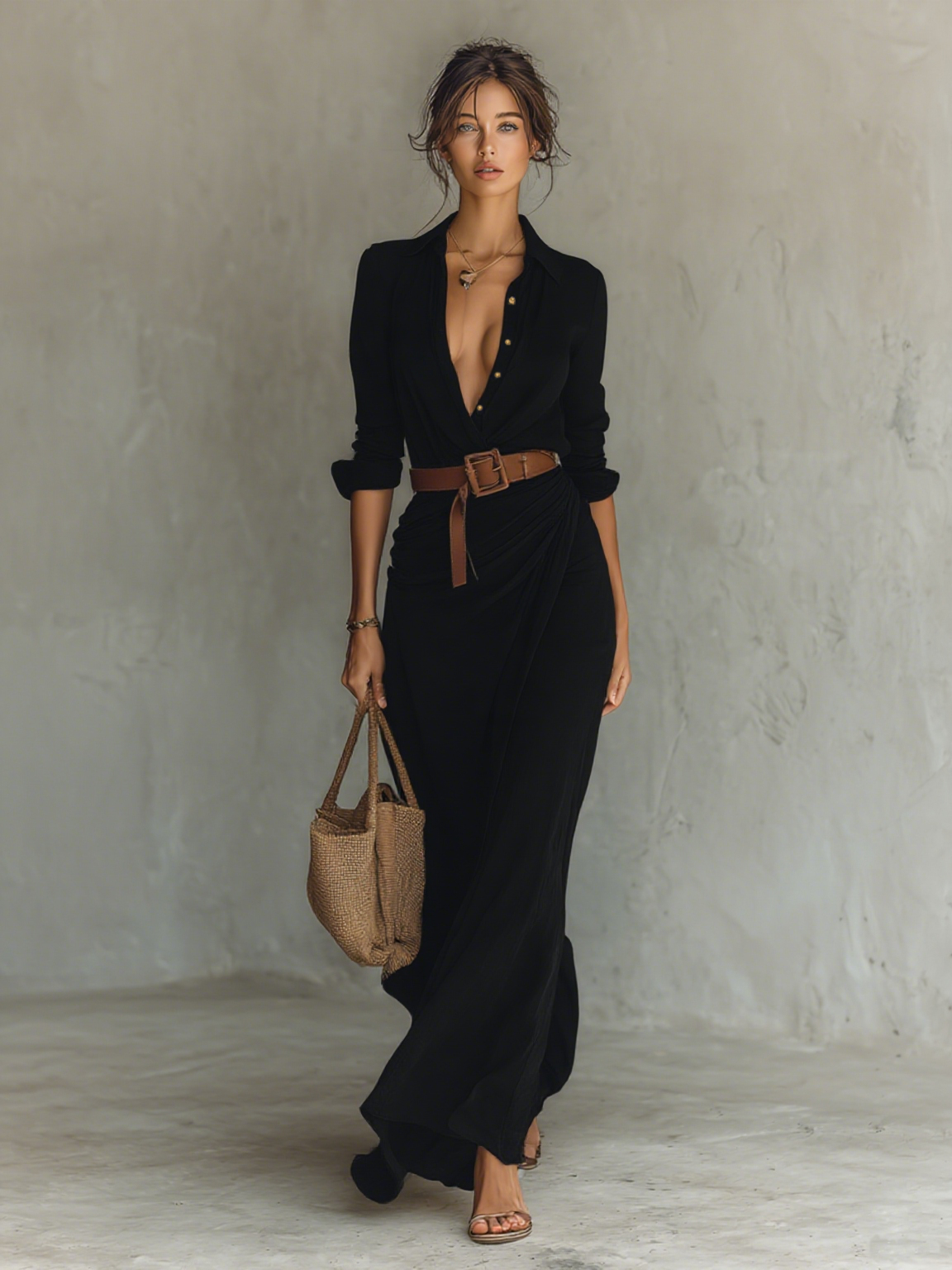 Alessia | Linen Belted Long Sleeve Maxi Shirt Dress