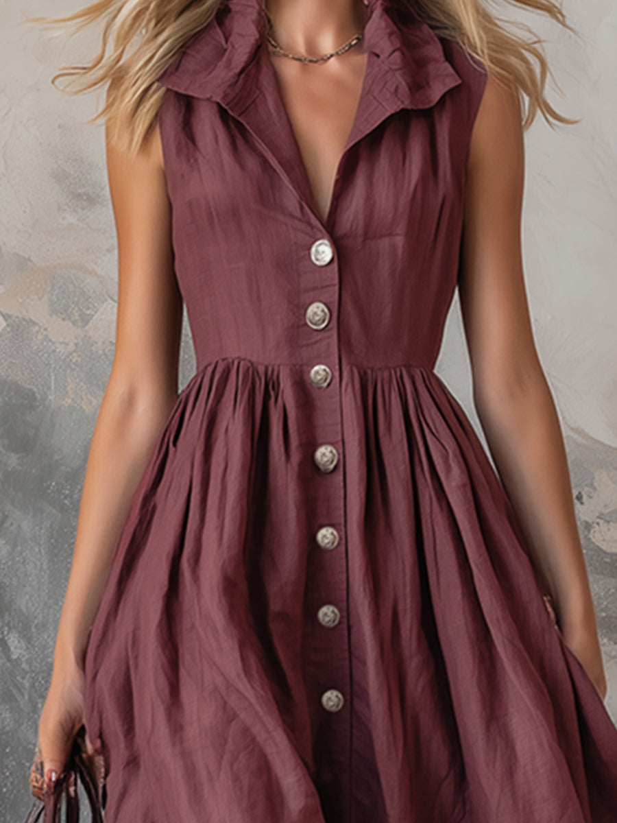 Valentina | Linen Sleeveless Button-Down A-Line Maxi Dress