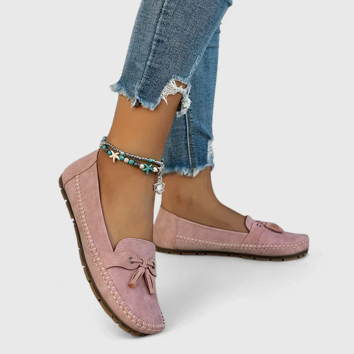 Selene | Women's Suede Bow Detail Flat Slip On Loafers