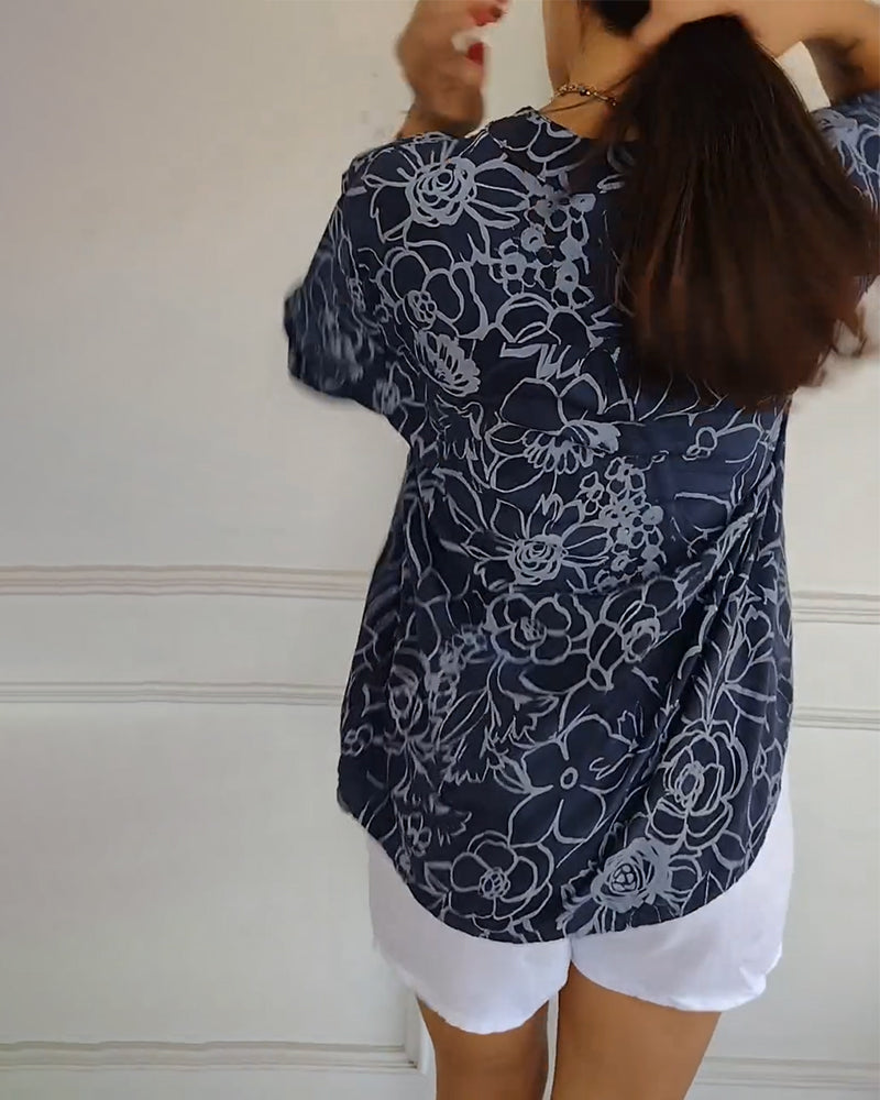 Rowella | Floral Print V Neck Short Sleeve Blouse