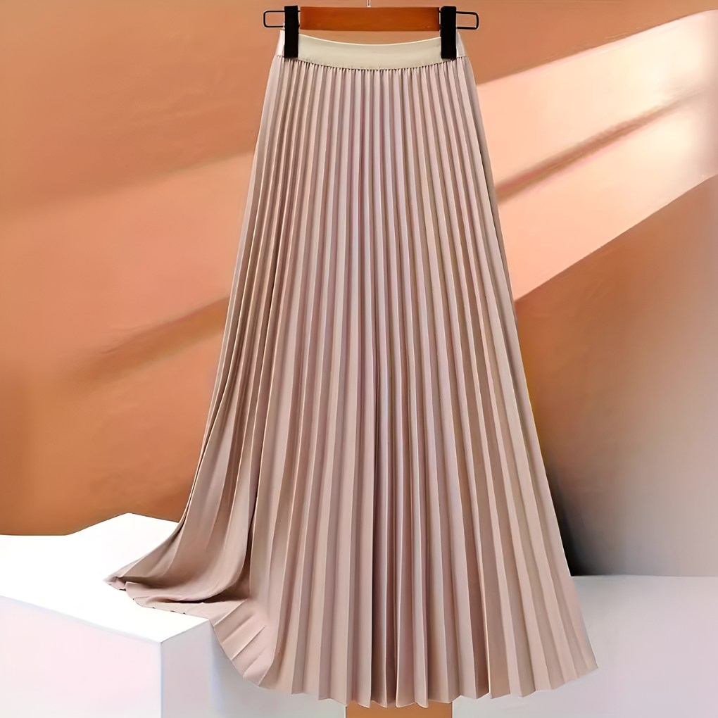 Sevara | High-Waist Pleated Satin Midi Skirt