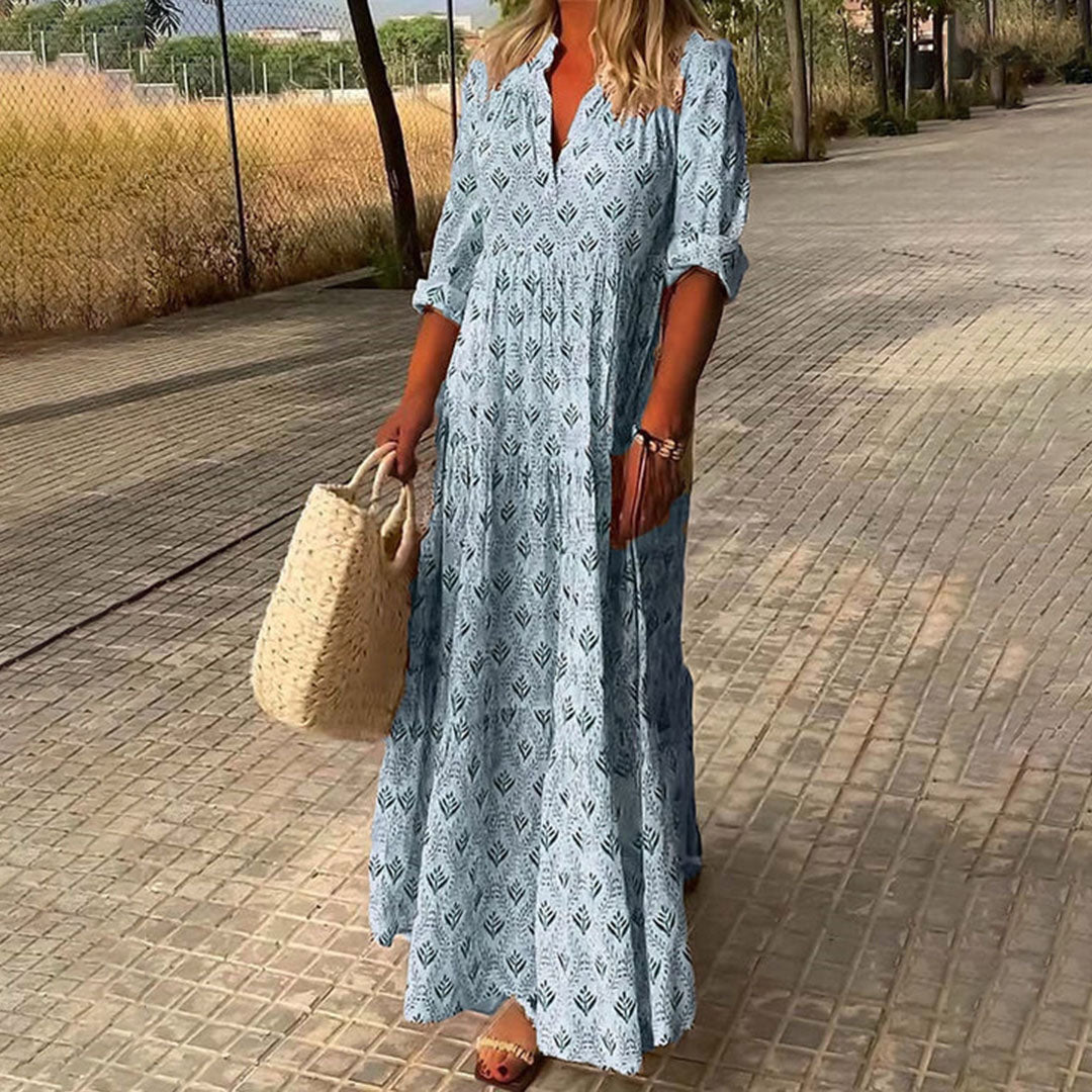 Sabrina | Boho V Neck Tiered Long Sleeve Maxi Dress