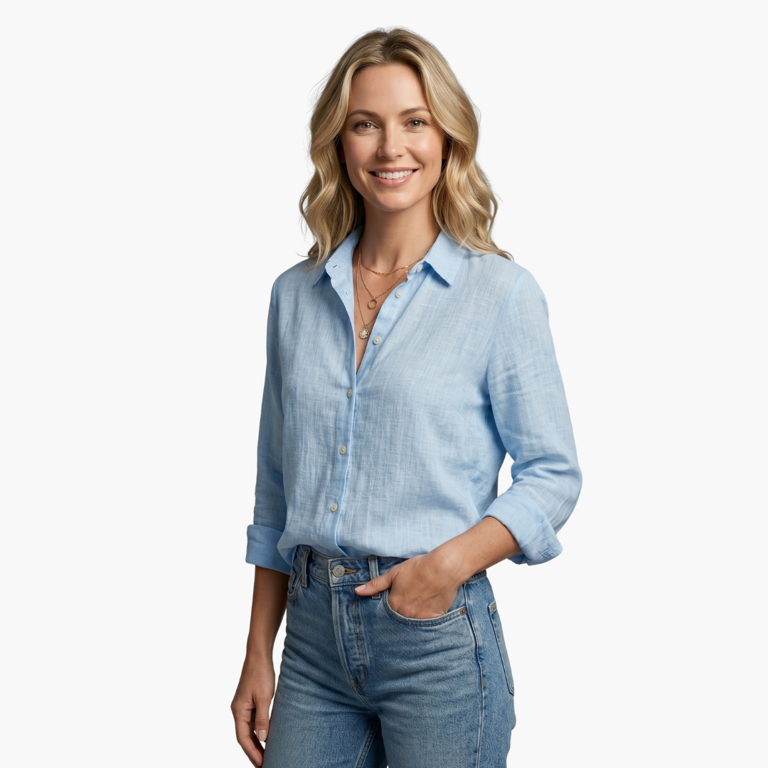 Luneria | Relaxed Linen Button-Down Long Sleeve Blouse