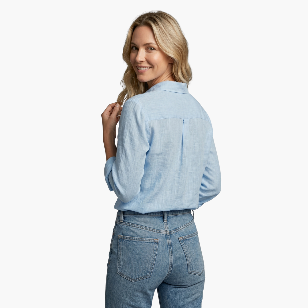 Luneria | Relaxed Linen Button-Down Long Sleeve Blouse