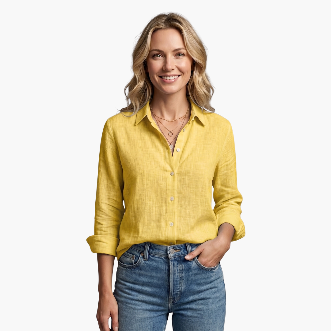 Luneria | Relaxed Linen Button-Down Long Sleeve Blouse