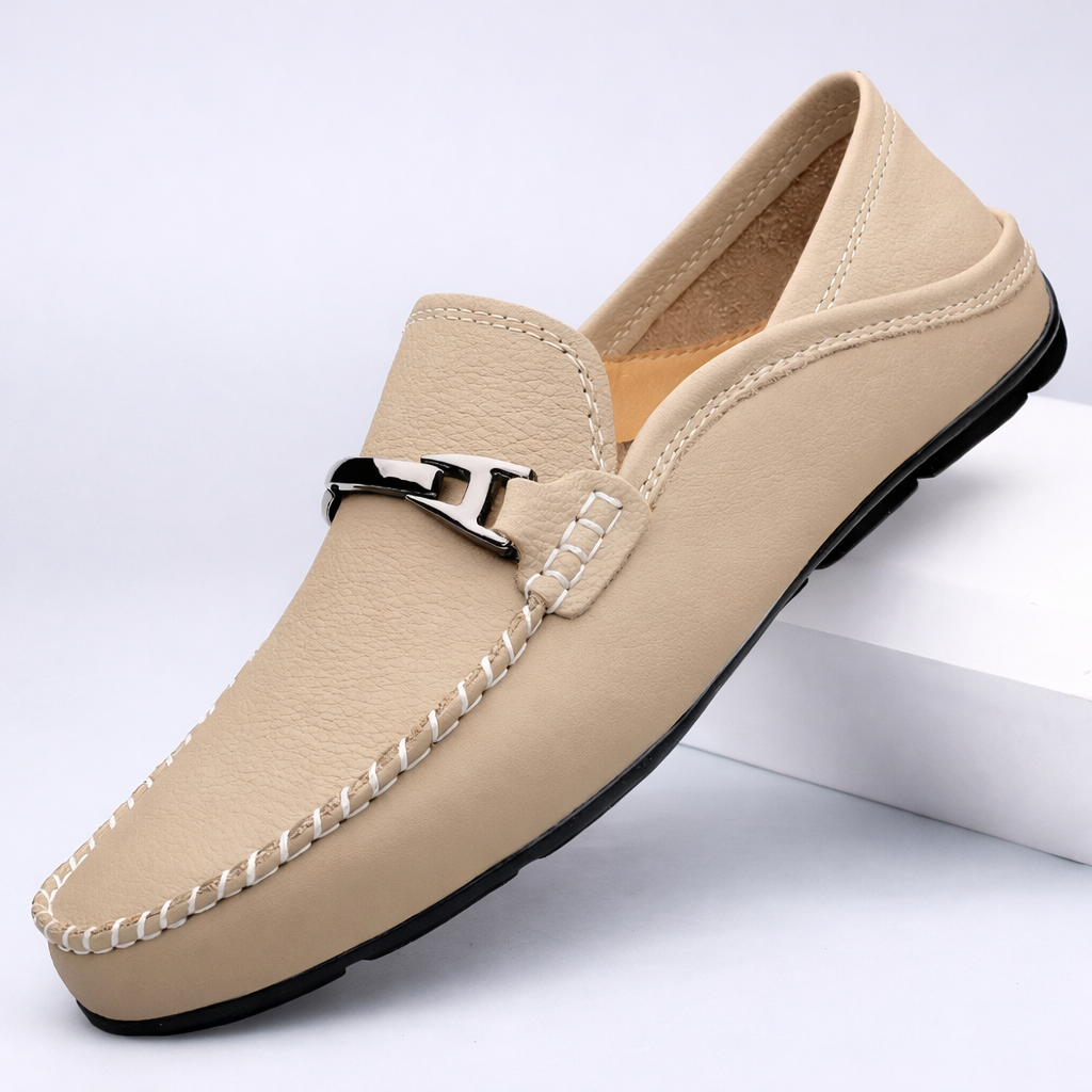Marco | Men's Leather Metal Buckle Slip On Loafers