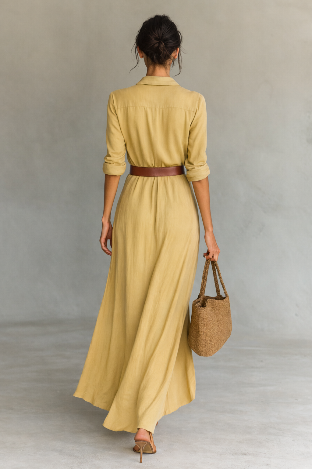 Alessia | Linen Belted Long Sleeve Maxi Shirt Dress