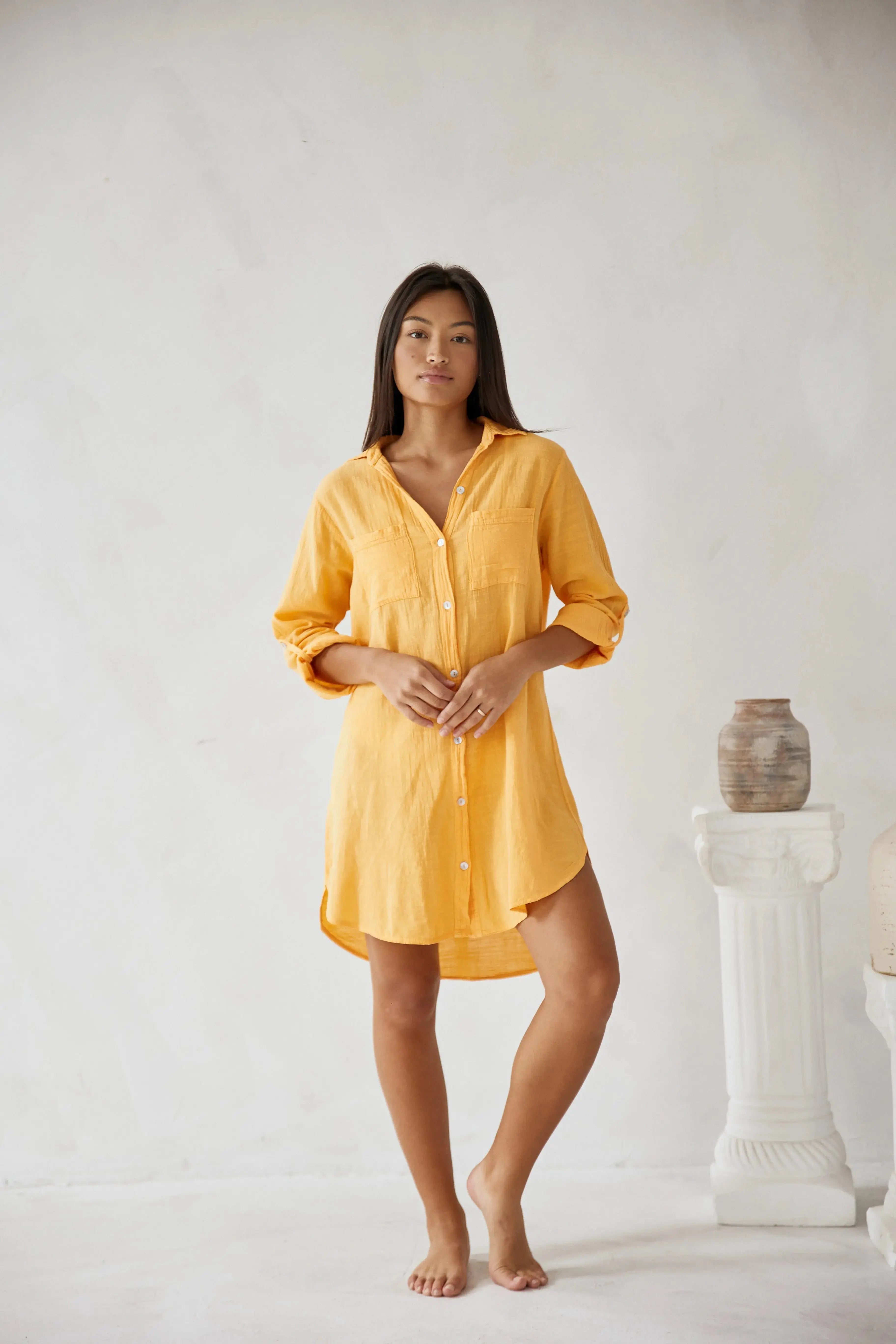 Elaris | Oversized Linen Button Down Mini Shirt Dress