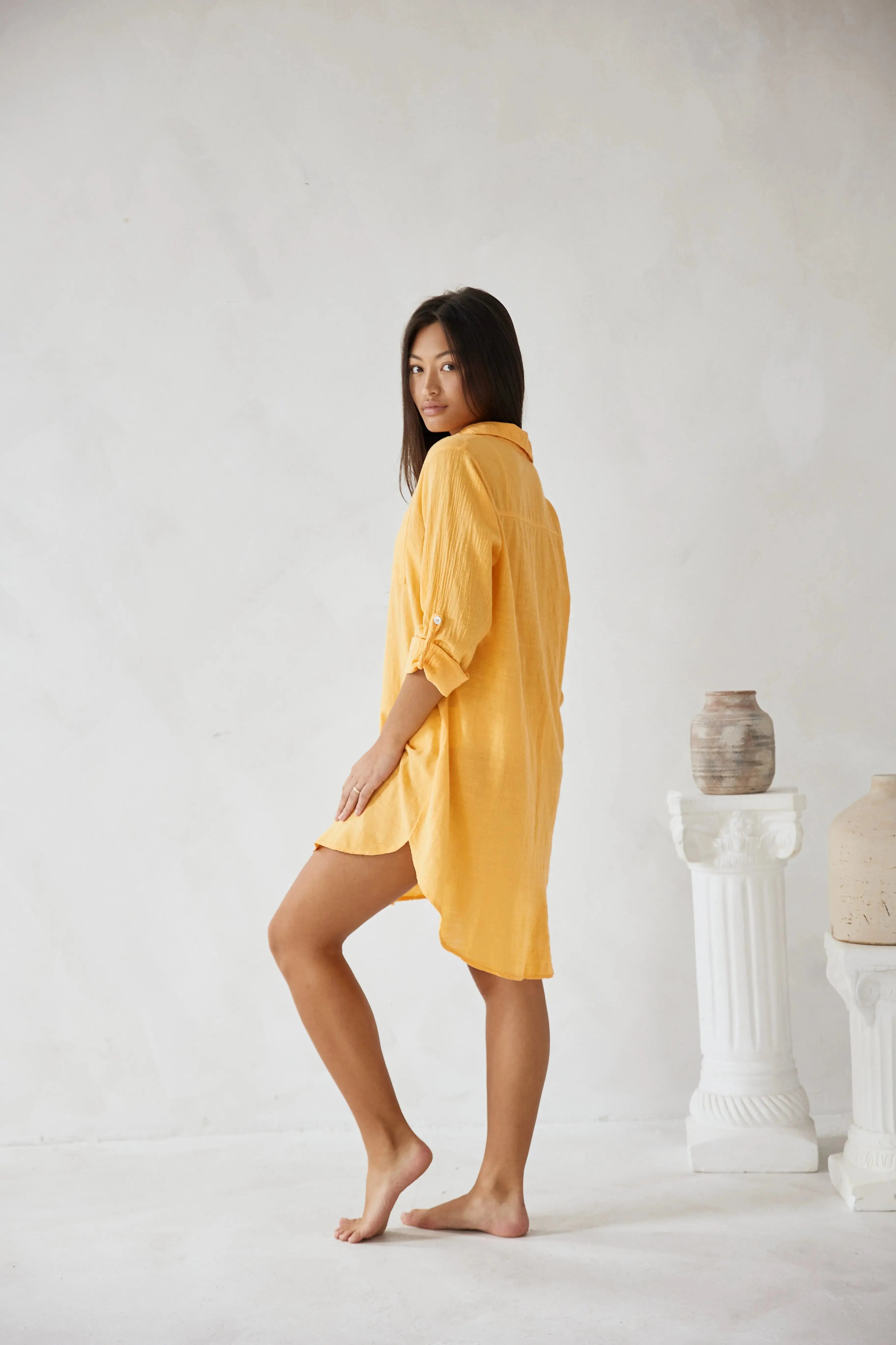 Elaris | Oversized Linen Button Down Mini Shirt Dress