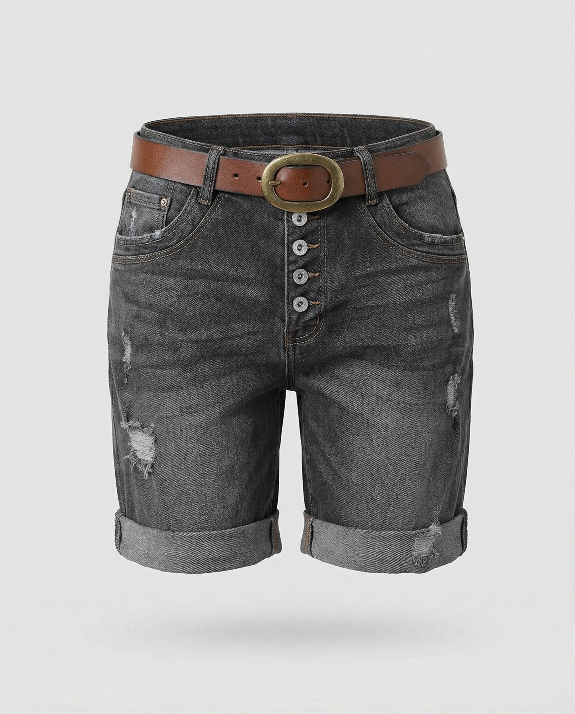 Isla | Women's High-Waist Distressed Button-Fly Cuffed Denim Shorts