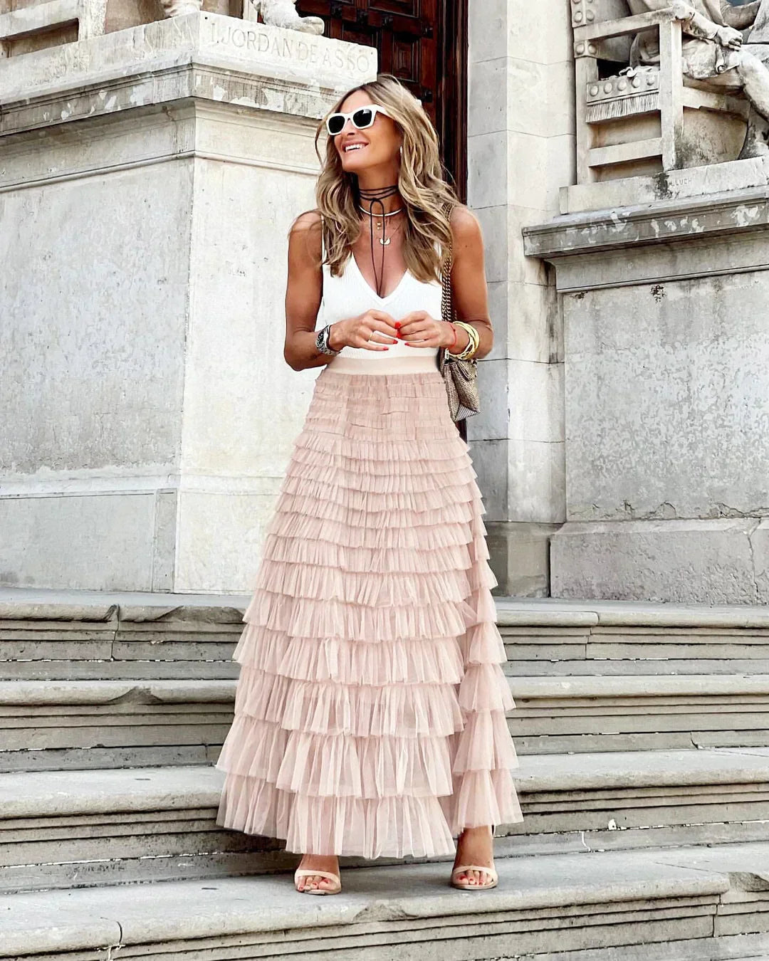 Serelise | Ruffle Tiered Tulle Maxi Skirt
