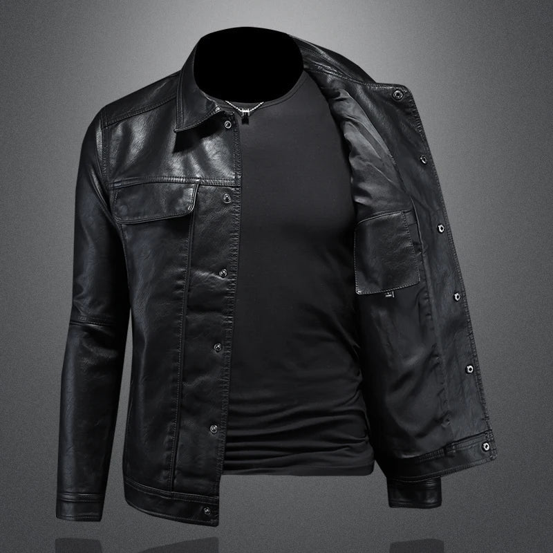 Ryder | Men's Leather Button Up Collared Trucker Jacket