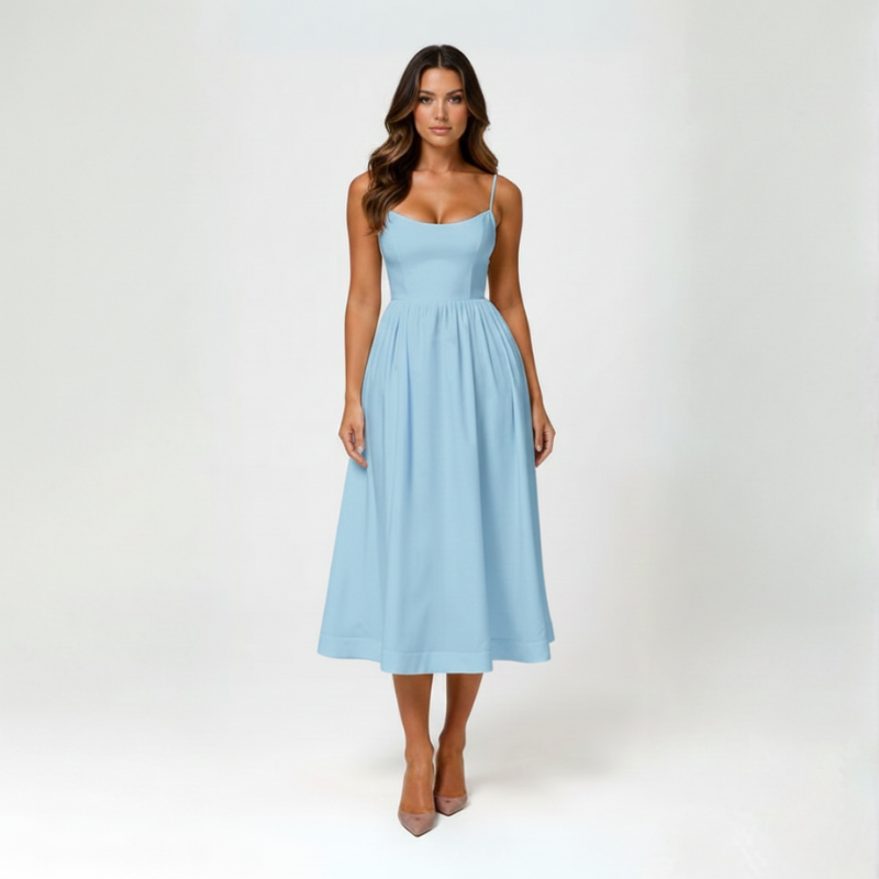 Alina | Cupped Spaghetti Strap Pleated Midi Dress