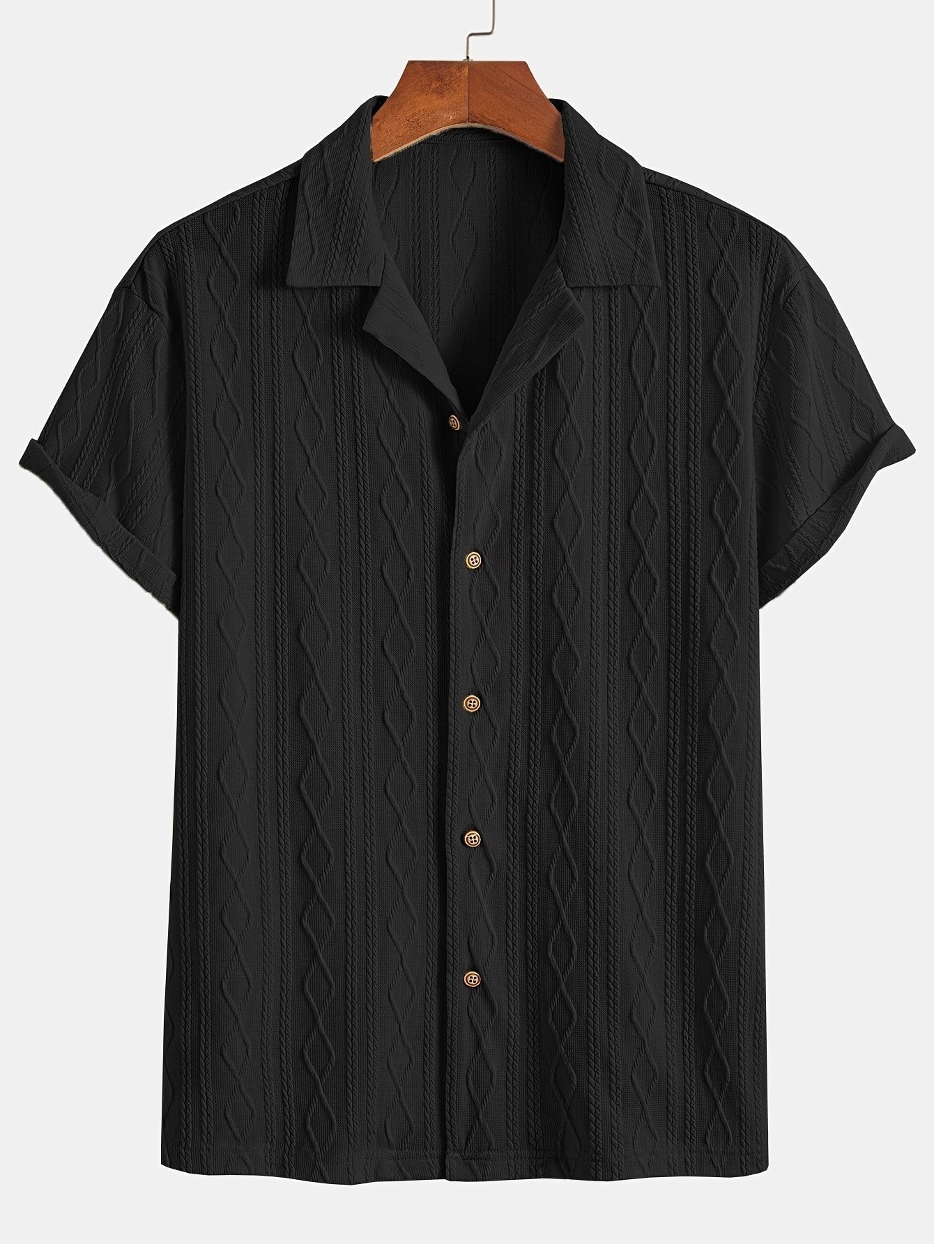 Marlon | Men's Cable Knit Short Sleeve Button Up Shirt