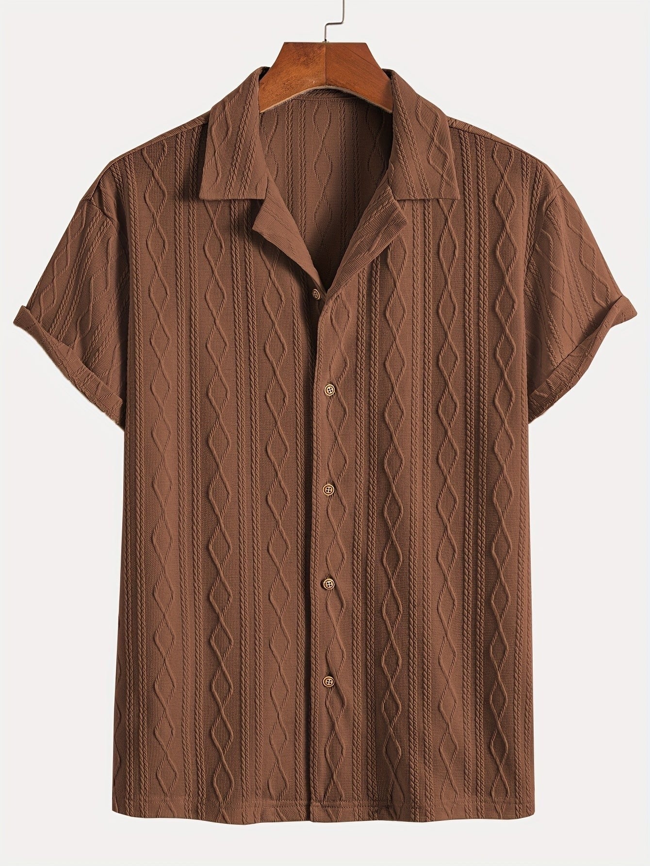 Marlon | Men's Cable Knit Short Sleeve Button Up Shirt