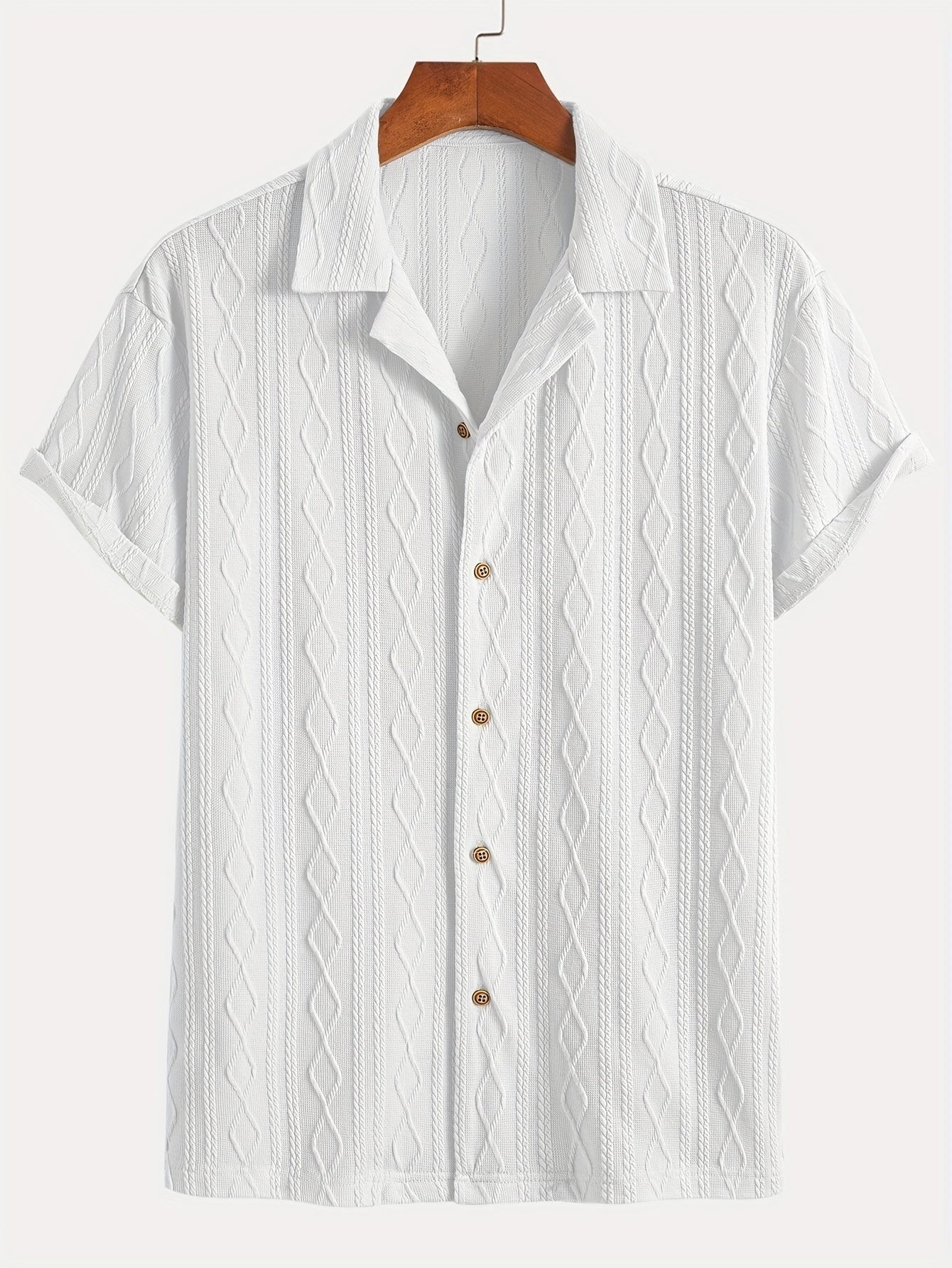 Marlon | Men's Cable Knit Short Sleeve Button Up Shirt