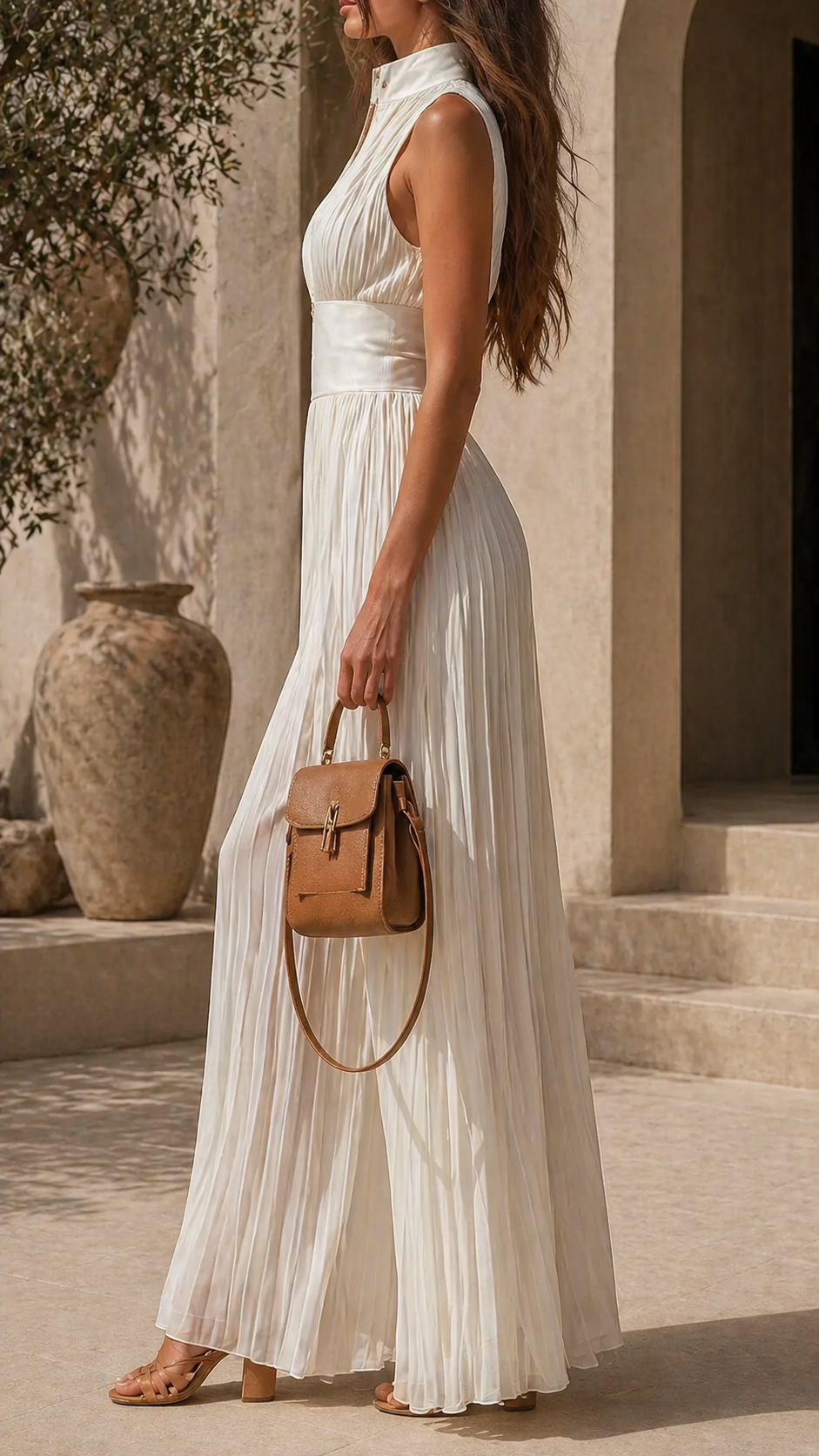 Nadine | Elegant Pleated Wide Leg Zip-Up Jumpsuit