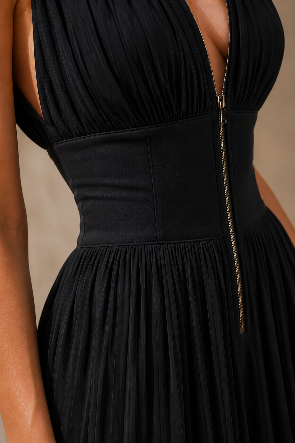 Nadine | Elegant Pleated Wide Leg Zip-Up Jumpsuit