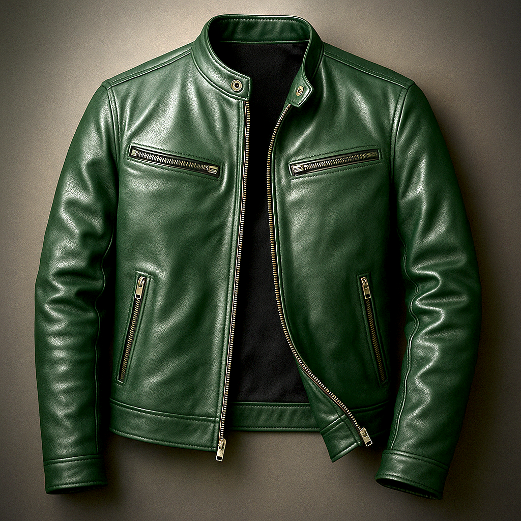 Phillipp | Men's Leather Stand Collar Zip Up Biker Jacket