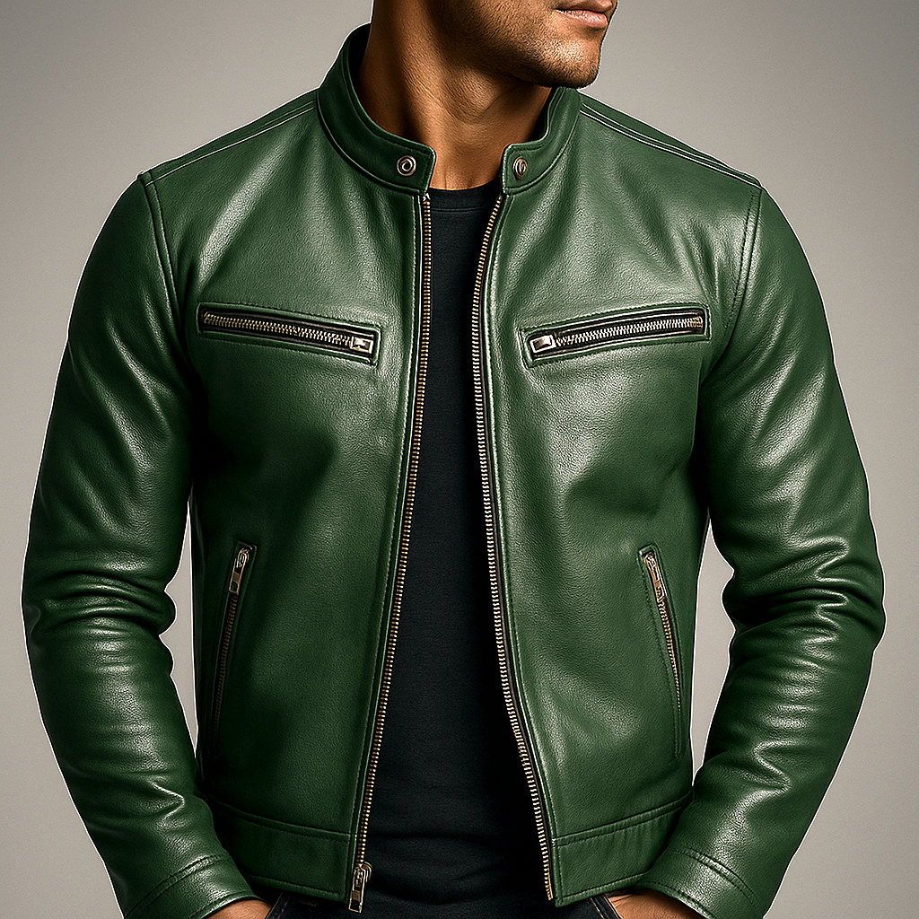 Phillipp | Men's Leather Stand Collar Zip Up Biker Jacket