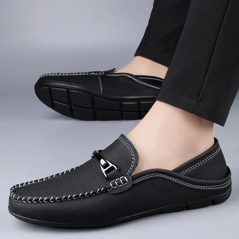 Marco | Men's Leather Metal Buckle Slip On Loafers