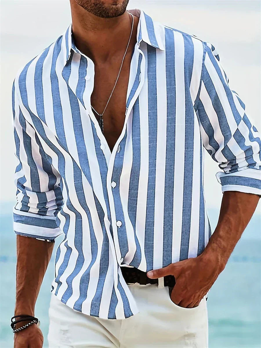 Joel | Men's Striped Linen Long Sleeve Button Up Shirt