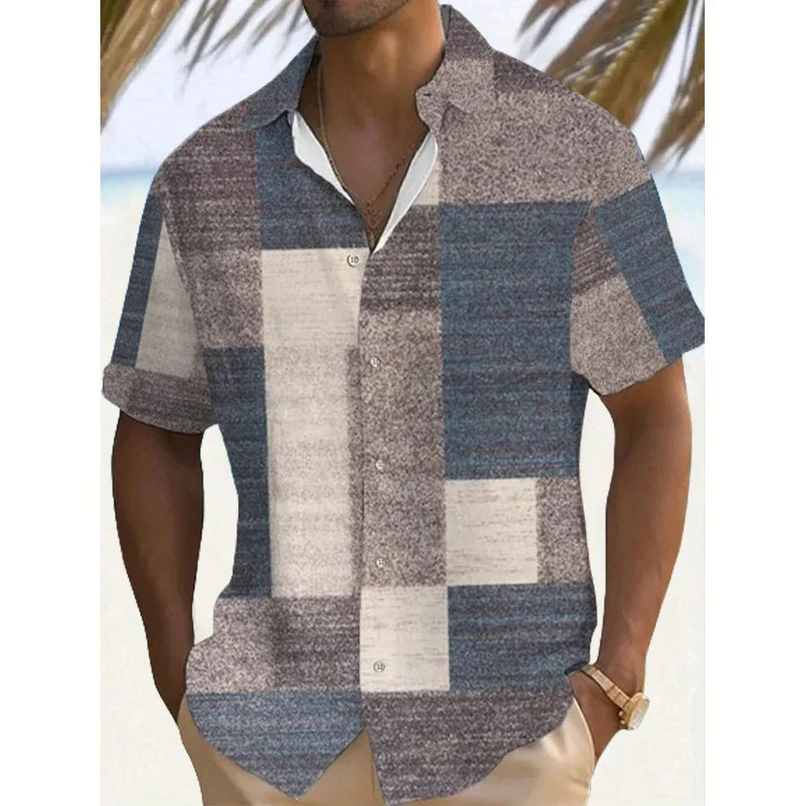 Joshua | Men's Color Block Patchwork Short Sleeve Button Up Shirt
