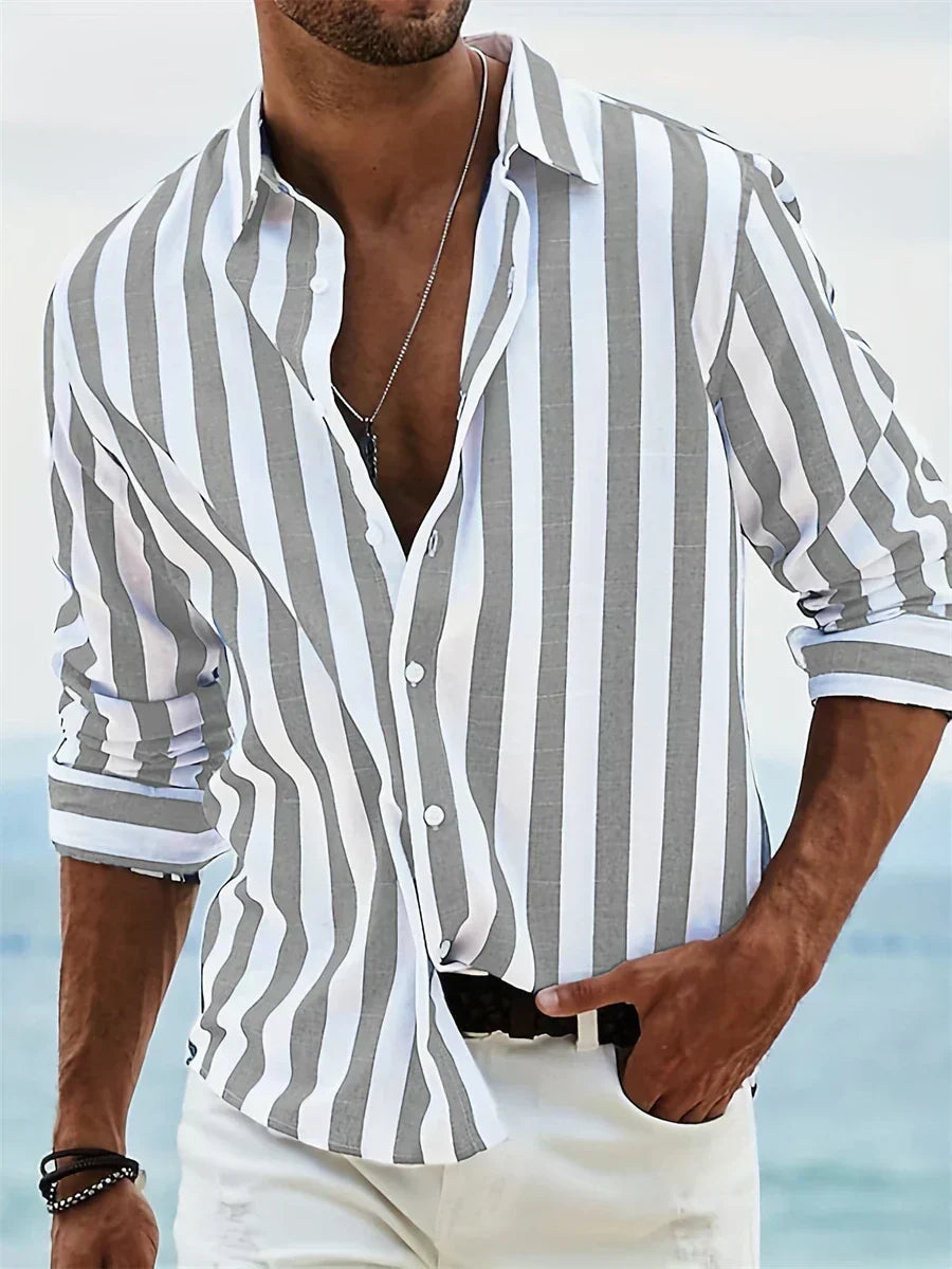 Joel | Men's Striped Linen Long Sleeve Button Up Shirt