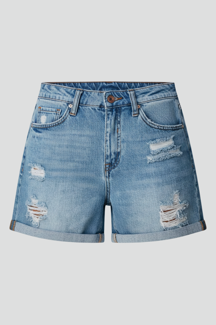 Sadie | Women's Mid-Rise Distressed Frayed Hem Denim Shorts