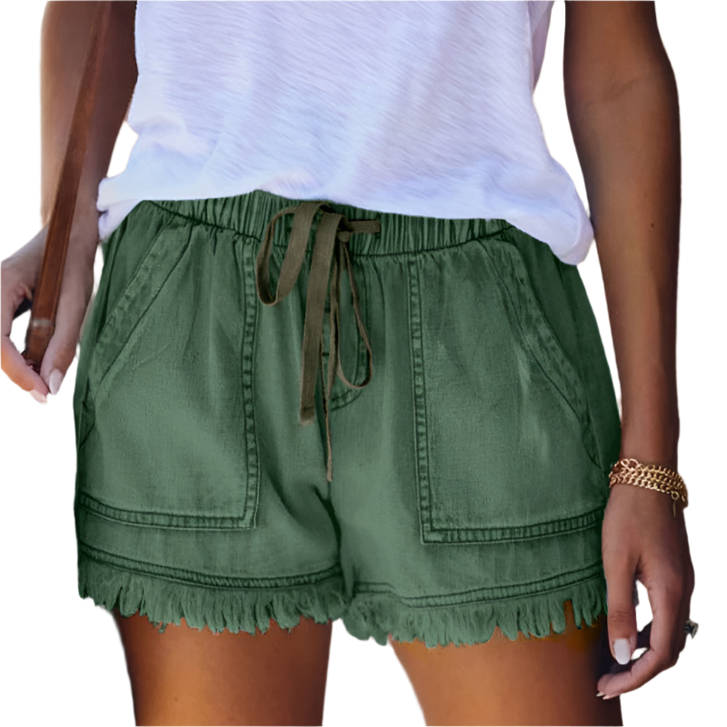 Sarielle | Women's Drawstring Frayed Hem Denim Shorts