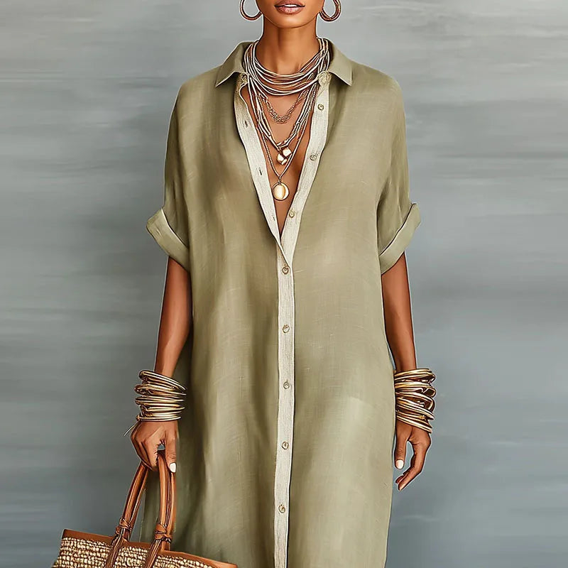 Solene | Relaxed Button-Down Linen Shirt Maxi Dress