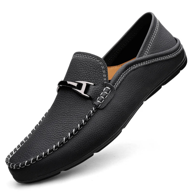 Marco | Men's Leather Metal Buckle Slip On Loafers