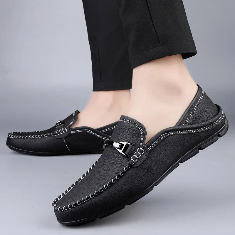 Marco | Men's Leather Metal Buckle Slip On Loafers