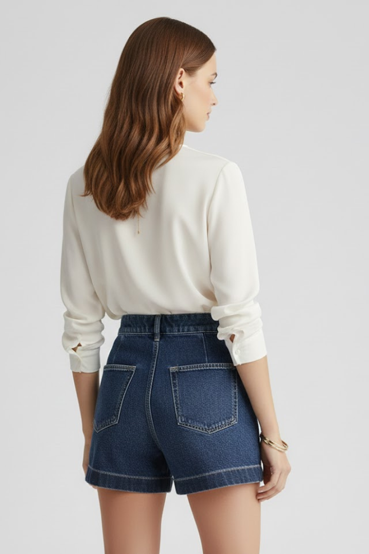 Sophie | Women's High-Waist Pleated Denim Shorts
